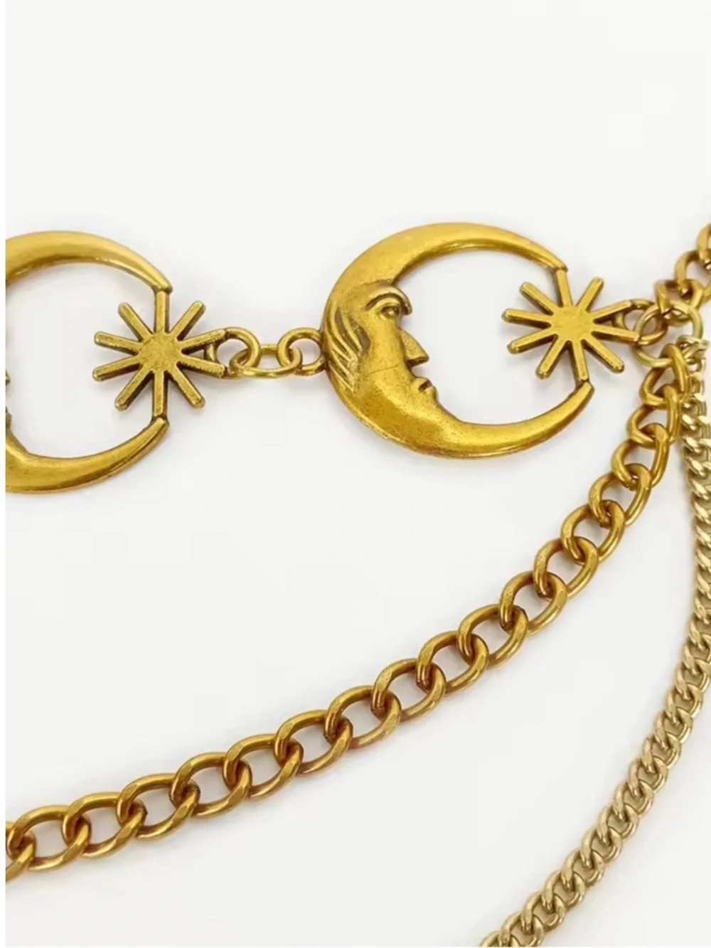 Vintage Gold Moon & Star Multi-Chain Waist Belt